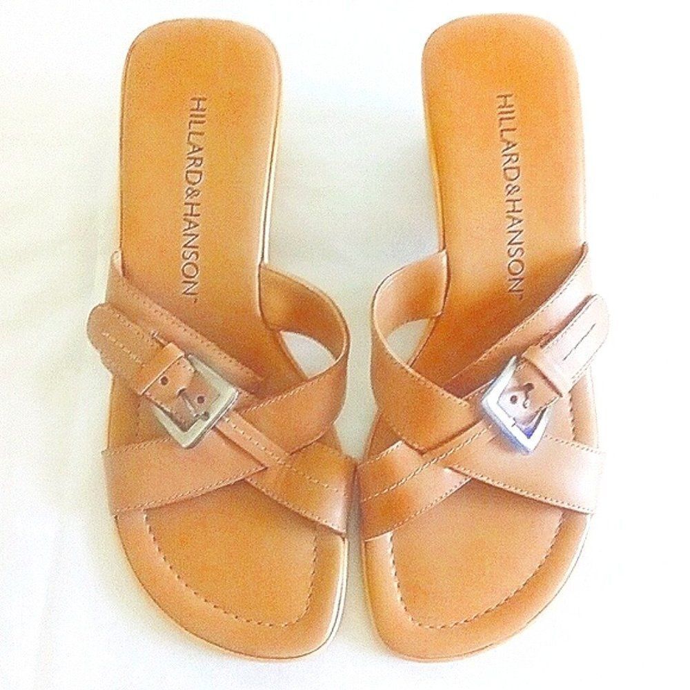 Womens HILLARD & HANSON Tan Leather Heeled Sandles Size 6 1/2
